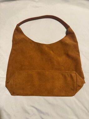 Suede Shoulder Tote Bag in Chestnut Brown